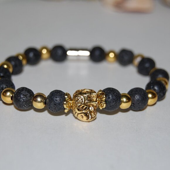 Lava Bracelet,Elephant Bracelet,Golden Elephant Lava Stone Bracelet - Picture 2 of 2